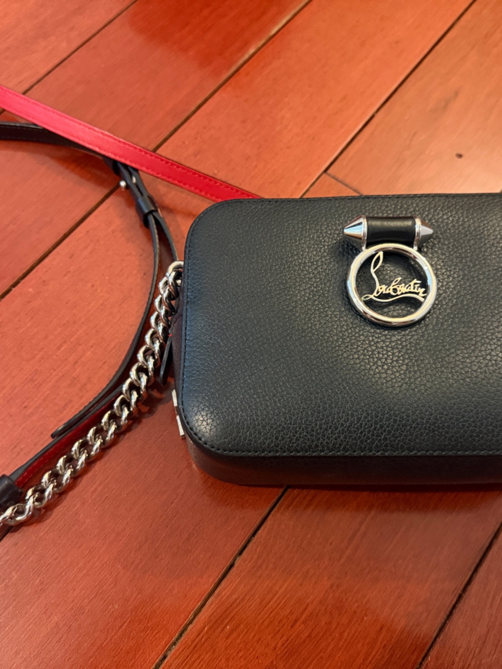 Christian Louboutin Black Crossbody Bag with Red Strap Accent